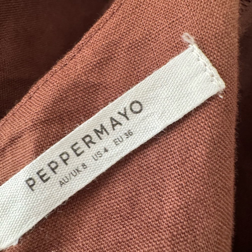 Peppermayo Brown Peasant Puff Sleeve Linen Blend Tiered Maxi Dress - Picture 8 of 10